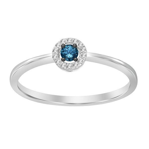 LADIES RING 1/10 CT WHITE/BLUE ROUND DIAMOND 10K WHITE GOLD