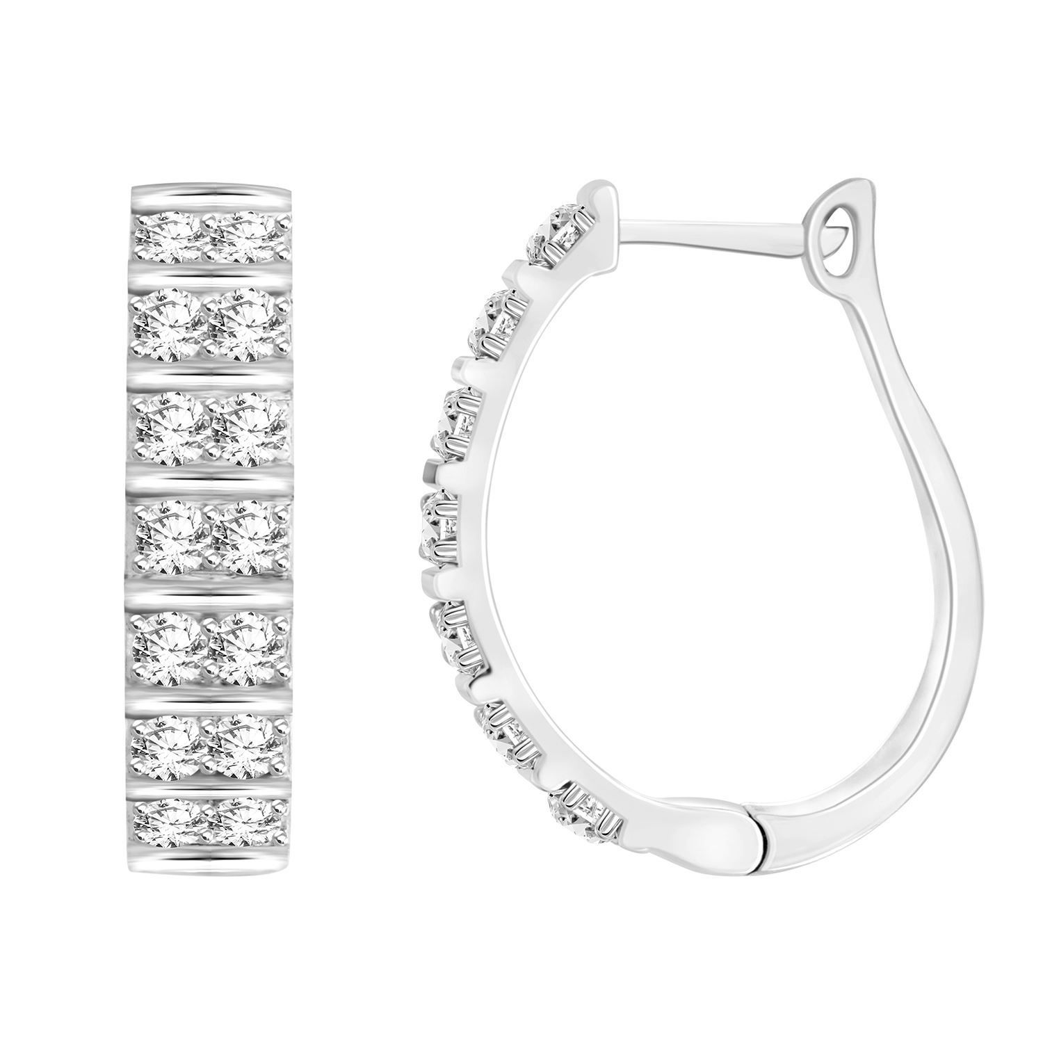 LADIES HOOPS EARNIG 1 1/2 CT ROUND DIAMOND 10K WHITE GOLD