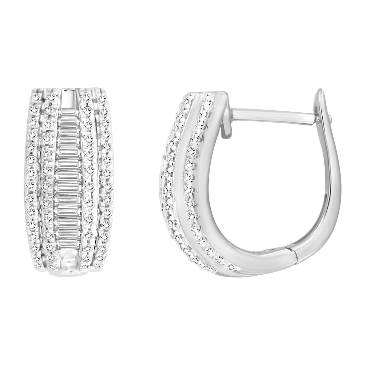 LADIES EARRING 1/2 CT ROUND/BAGUETTE DIAMOND 10K WHITE GOLD