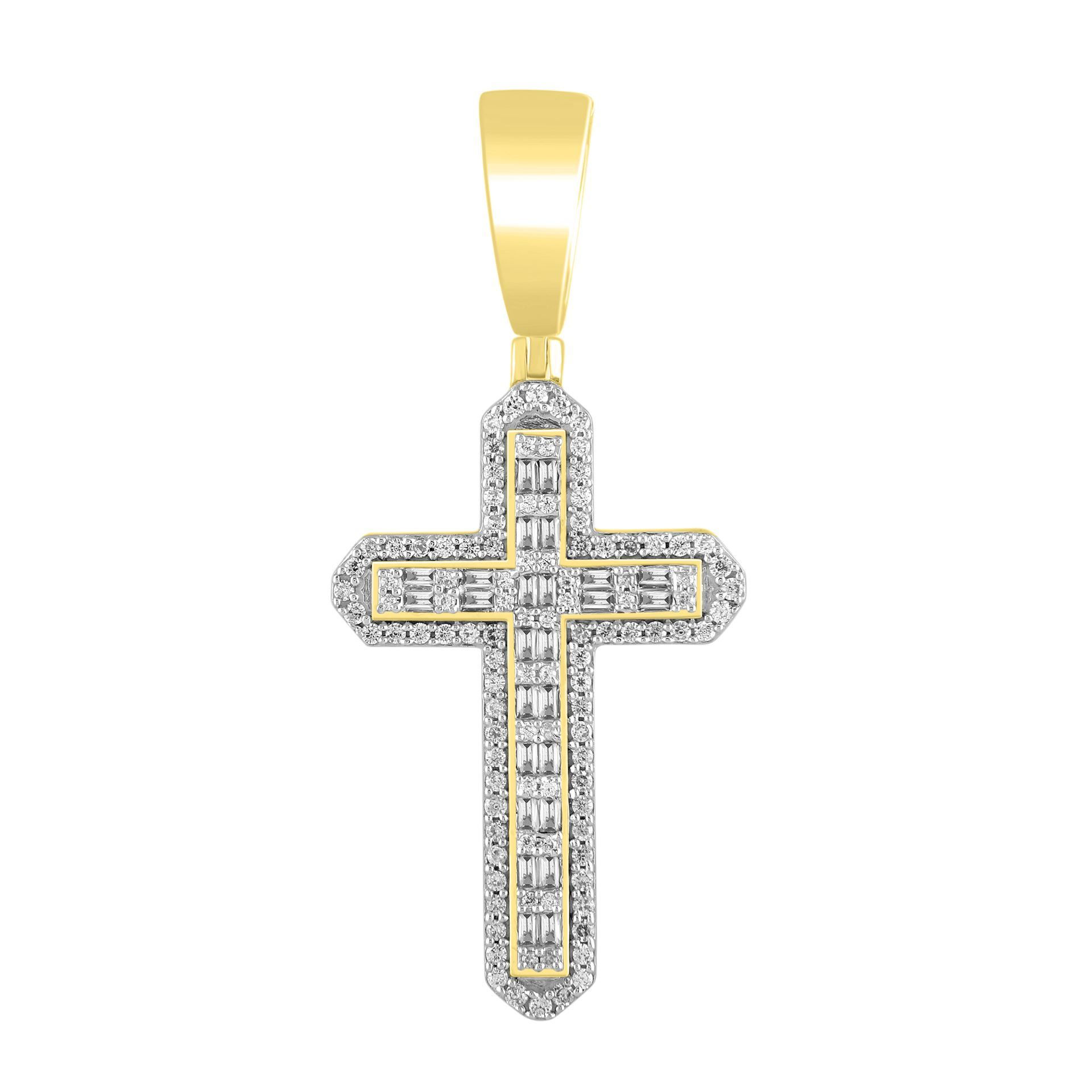 MEN'S CROSS 3/4 CT ROUND DIAMOND 10K YELLOW GOLD