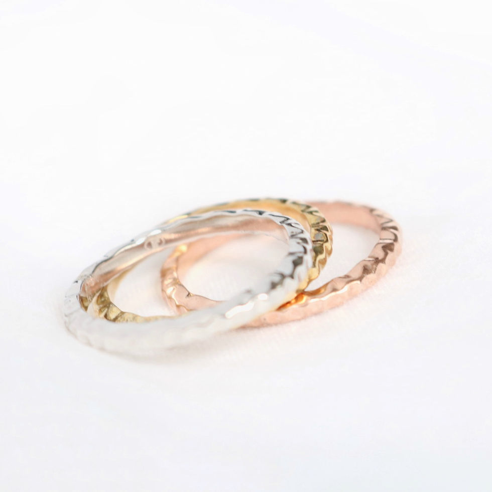 Thumbnail: Tri-Tone Hammered Ring Set of 3 (Size 7)
