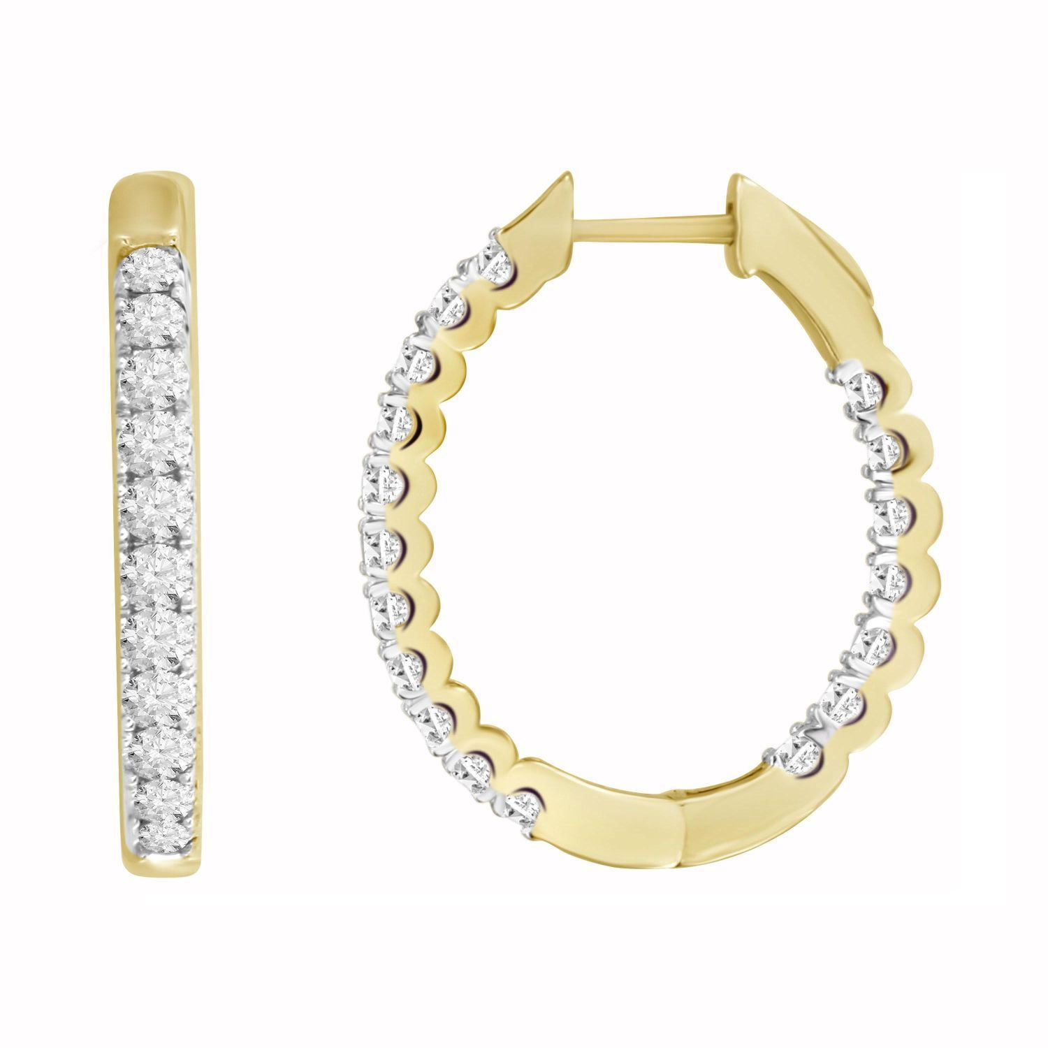 LADIES HOOPS 2 CT ROUND DIAMOND 10K YELLOW GOLD
