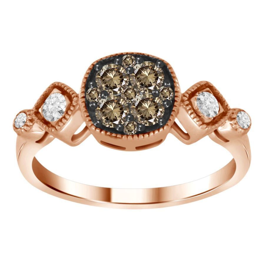 LADIES RING 5/8 CT WHITE/CHOCOLATE ROUND DIAMOND 14K ROSE GOLD