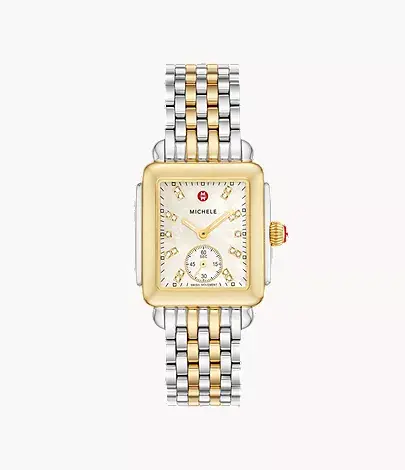 MICHELE Deco Mid Two-Tone 18K Gold-Plated Diamond Dial Watch