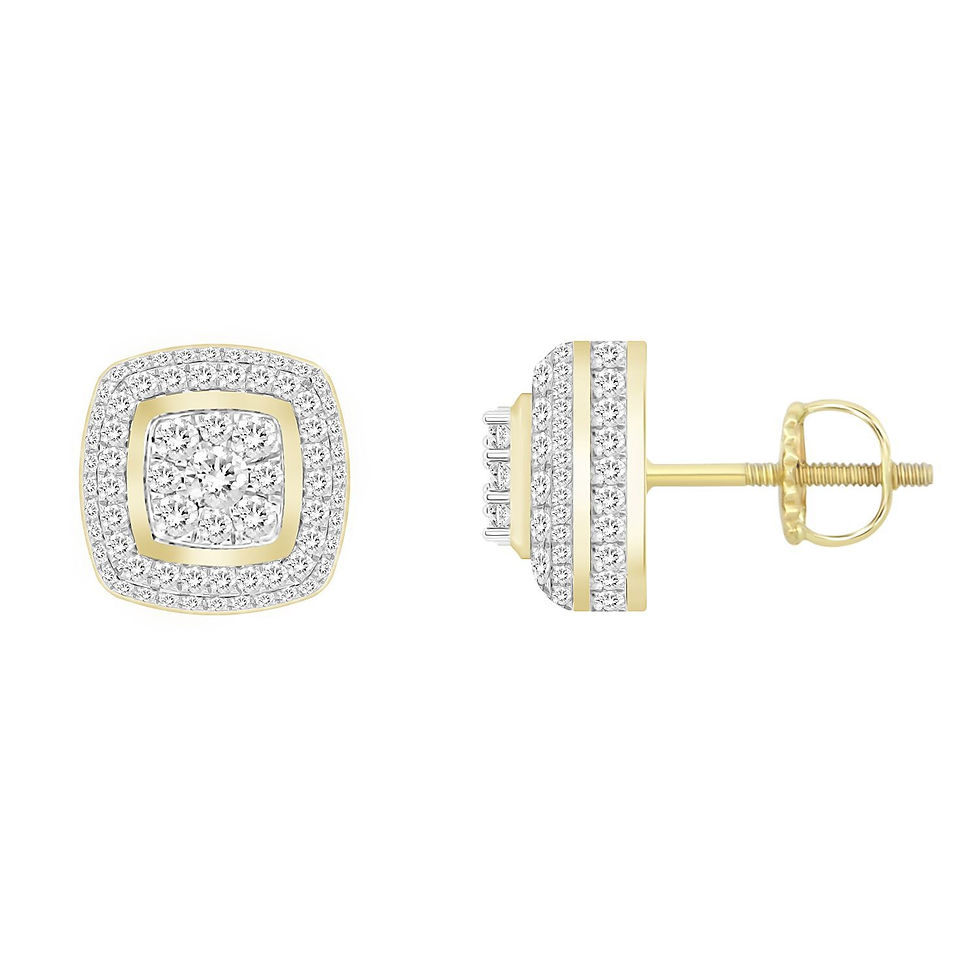 MEN'S STUD EARRINGS 1/2 CT ROUND DIAMOND 10K YELLOW GOLD