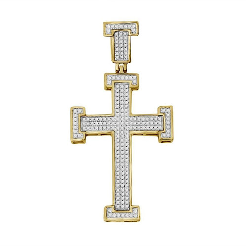 MEN'S CROSS 1/2 CT ROUND DIAMOND 10K YELLOW GOLD