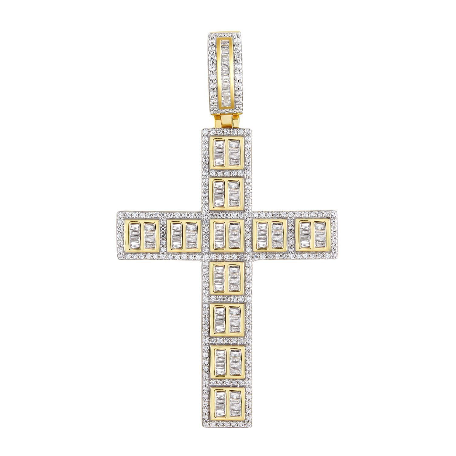 MEN'S CROSS 2 CT ROUND/BAGUETTE DIAMOND 10K YELLOW GOLD
