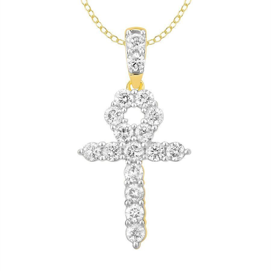 MEN'S CROSS 2 CT ROUND DIAMOND 14K YELLOW GOLD