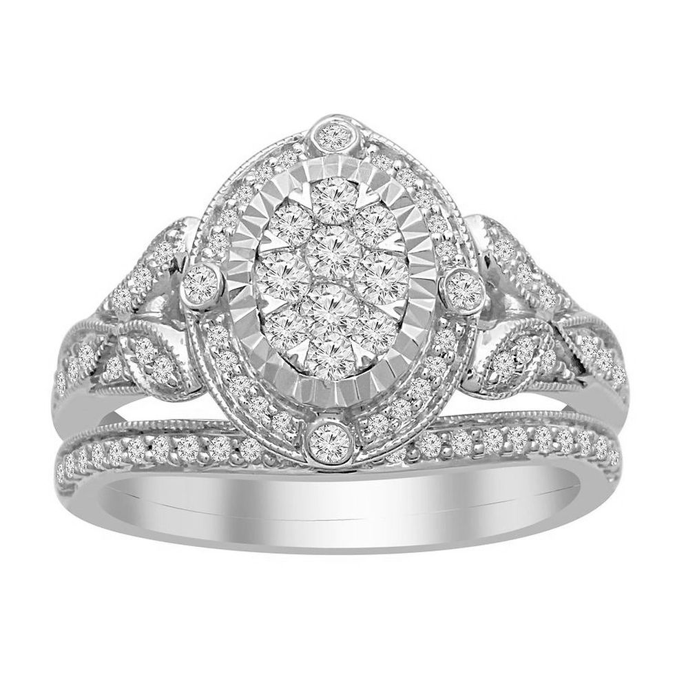 LADIES BRIDAL RING SET 5/8 CT ROUND DIAMOND 14K WHITE GOLD