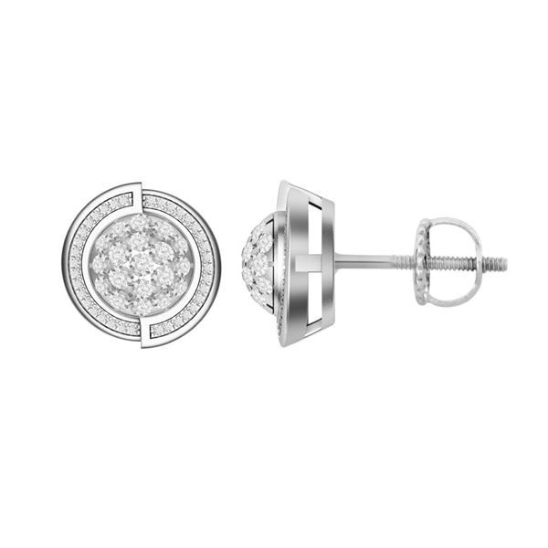 MEN'S EARRINGS 1 CT ROUND DIAMOND 10K WHITE GOLD