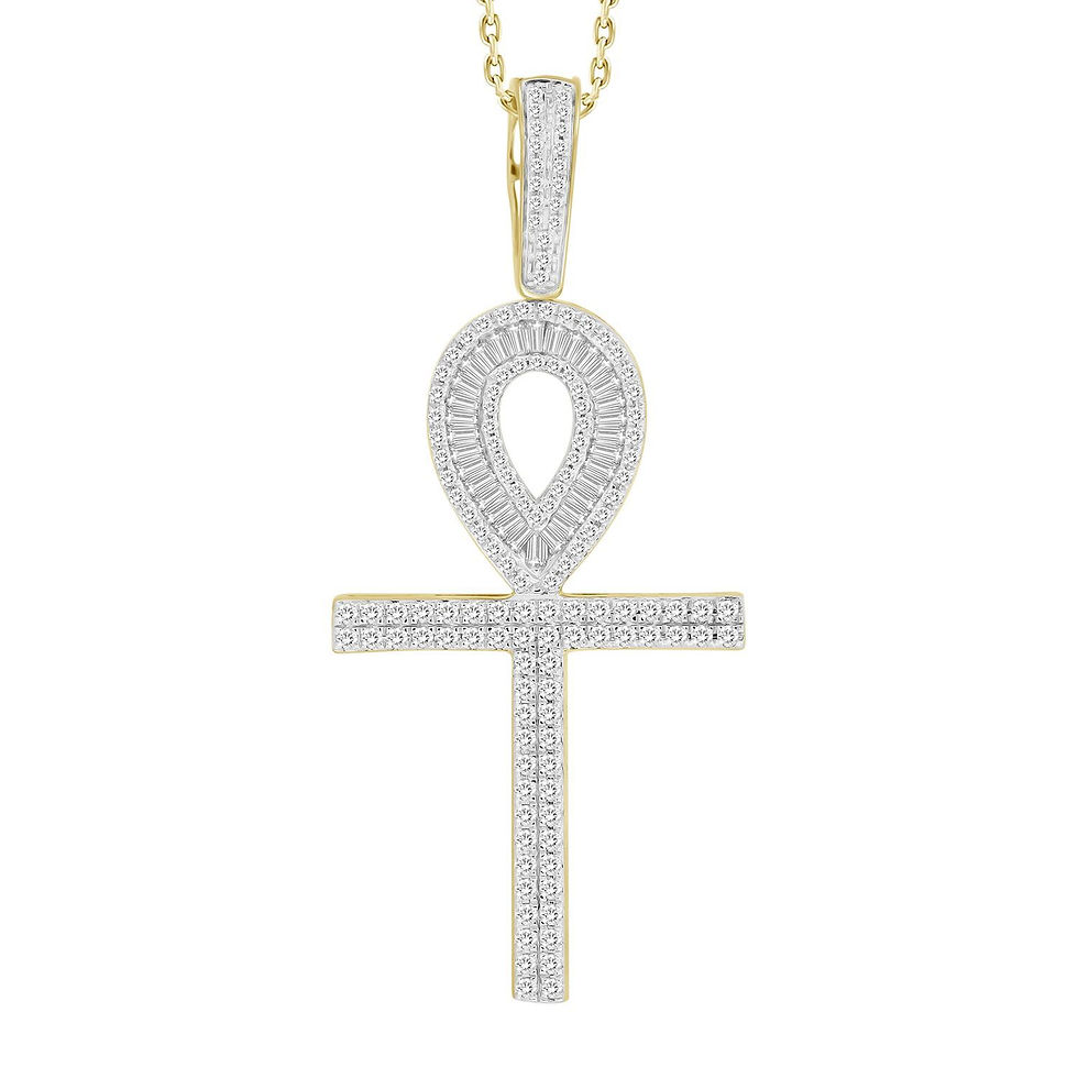 MEN'S CROSS 1 CT ROUND/BAGUETTE DIAMOND 10K YELLOW GOLD