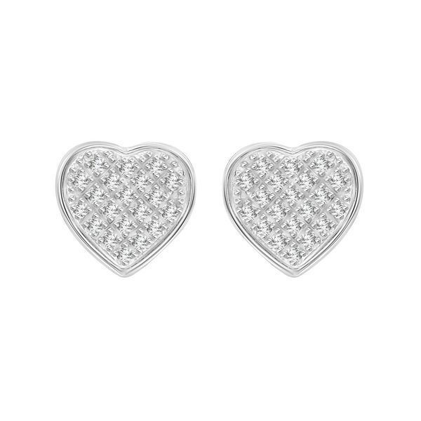 Thumbnail: UNISEX HEART STUD EARRINGS 1/6 CT ROUND DIAMOND 10K WHITE GOLD
