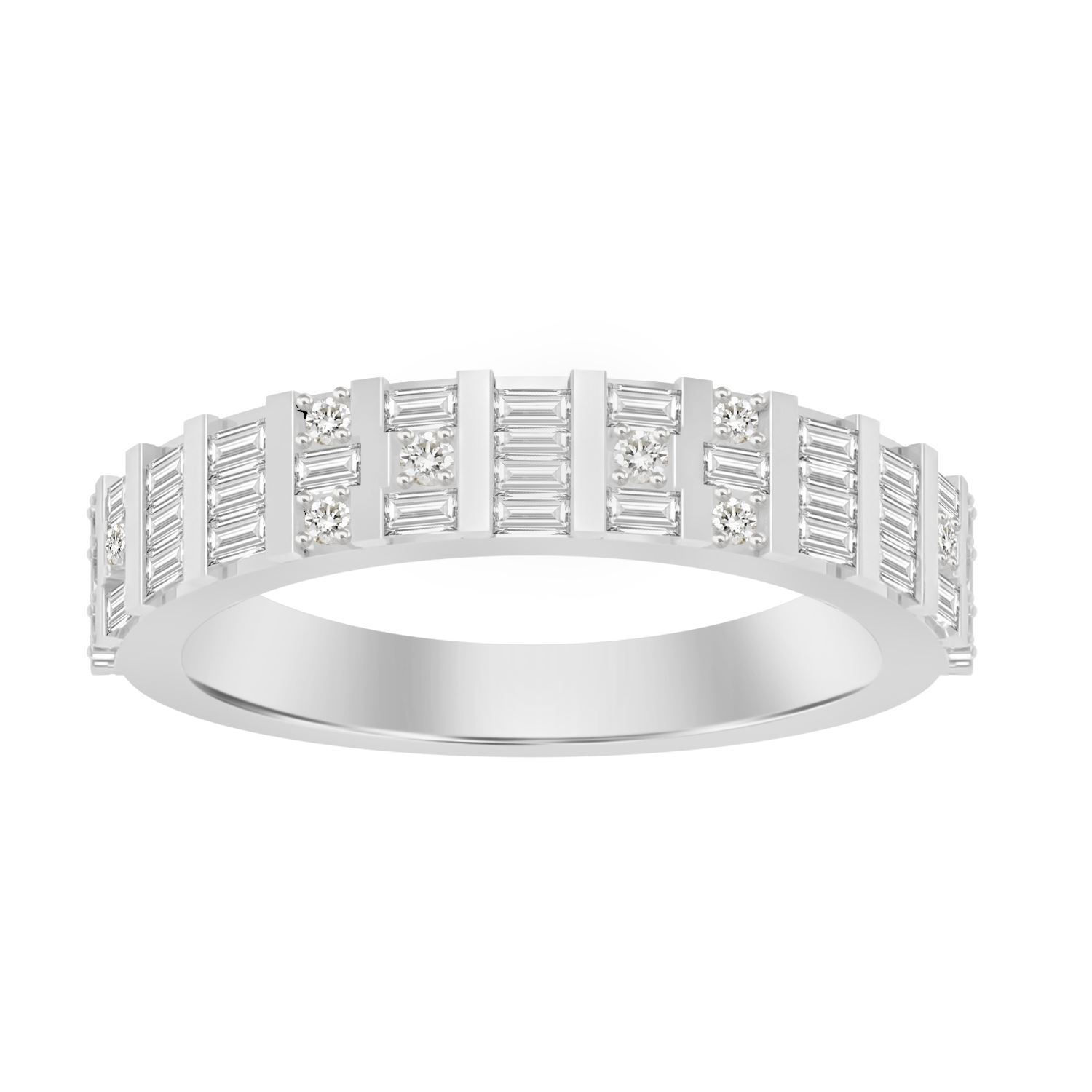 LADIES DIAMOND BAND 1/2 CT ROUND/BAGUETTE DIAMOND 14K WHITE GOLD