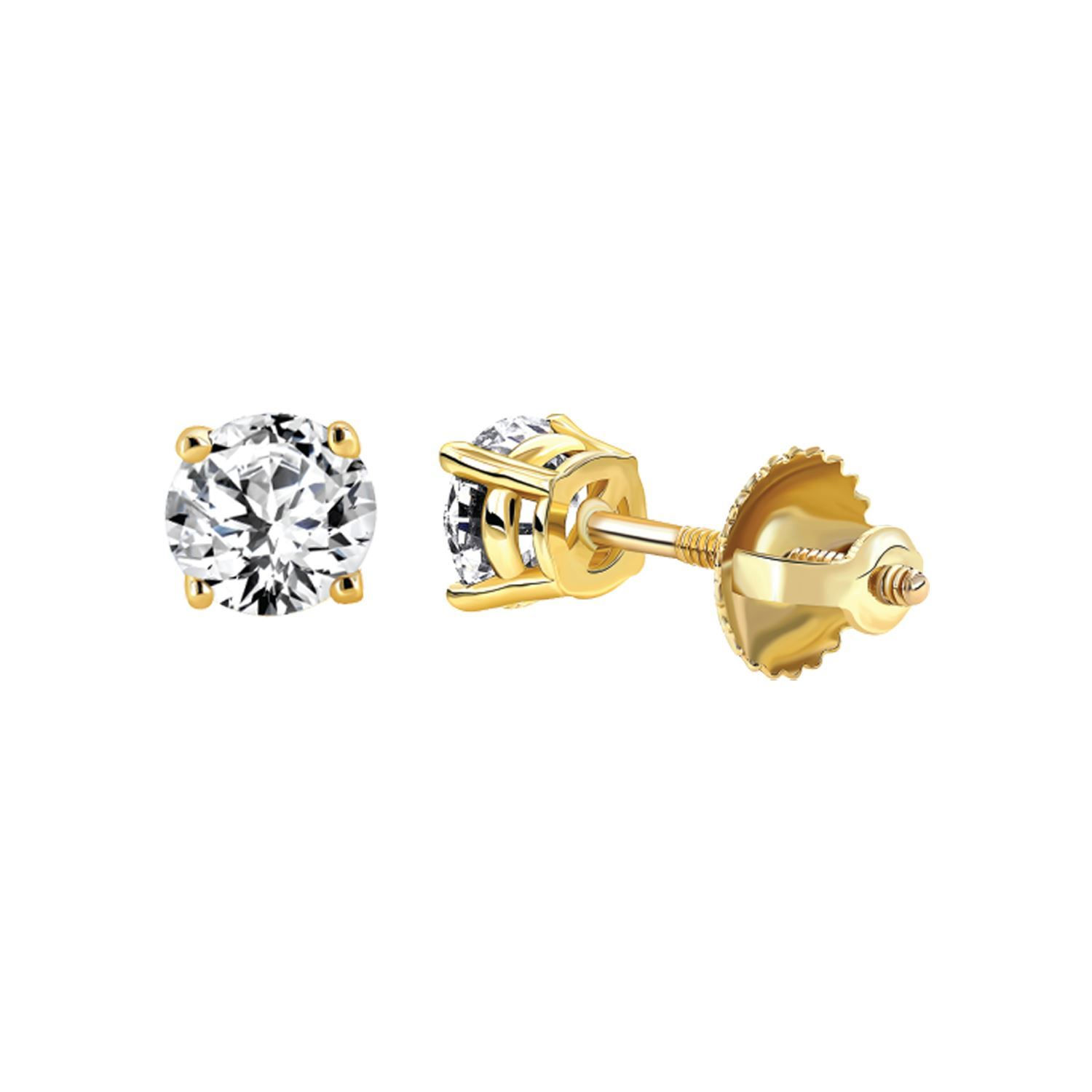 LADIES EARRINGS 1/6 CT ROUND DIAMOND 14K YELLOW GOLD