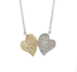 10k 0.50CT Double Hearts White and Yellow Gold Necklace 