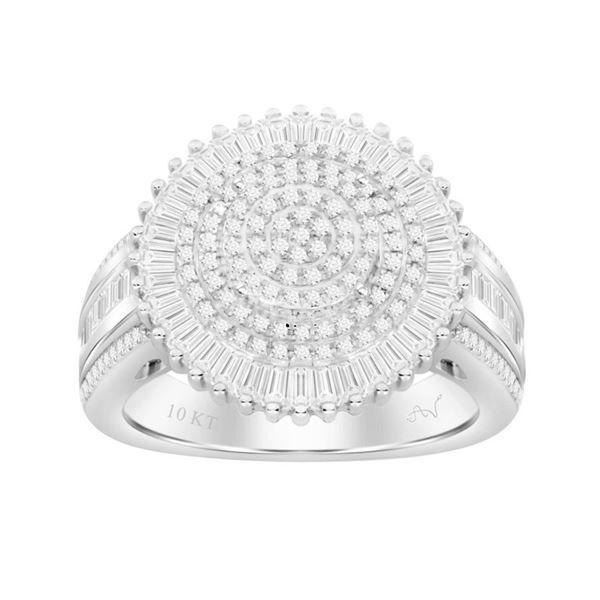 LADIES RING 1 CT ROUND/BAGUETTE DIAMOND 10K WHITE GOLD