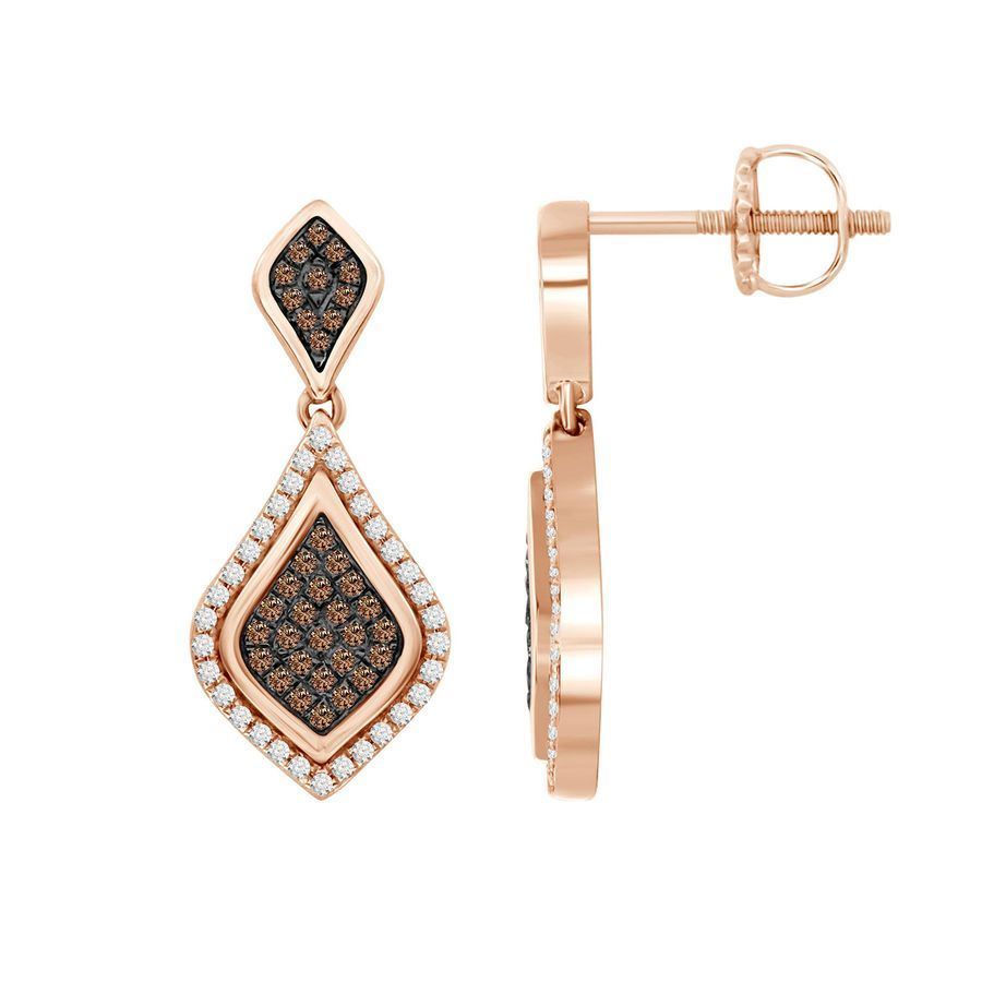 LADIES EARRINGS 1/2 CT WHITE/CHOCOLATE ROUND DIAMOND 10K ROSE GOLD