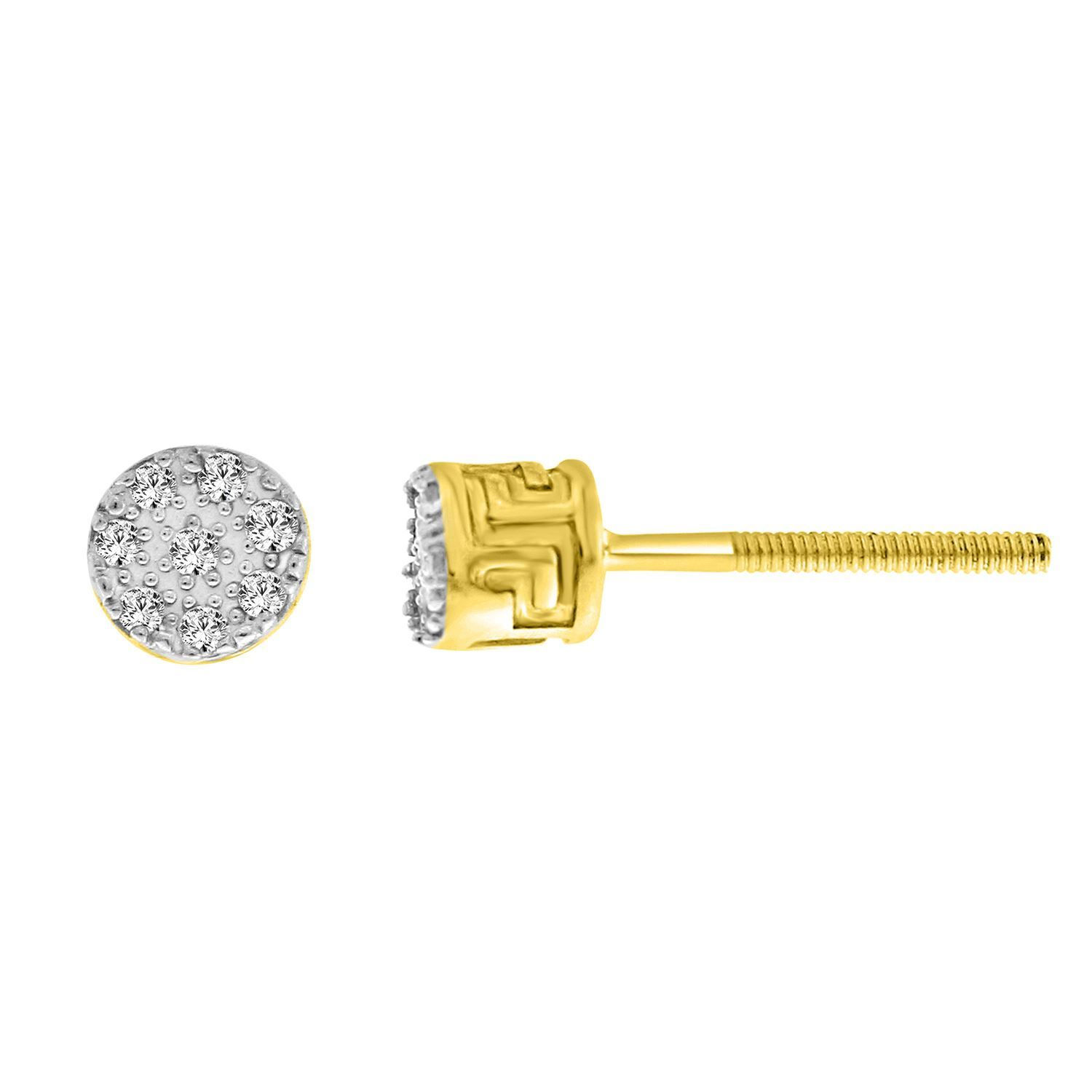 MEN'S STUD EARRINGS 1/20 CT ROUND DIAMOND 10K YELLOW GOLD