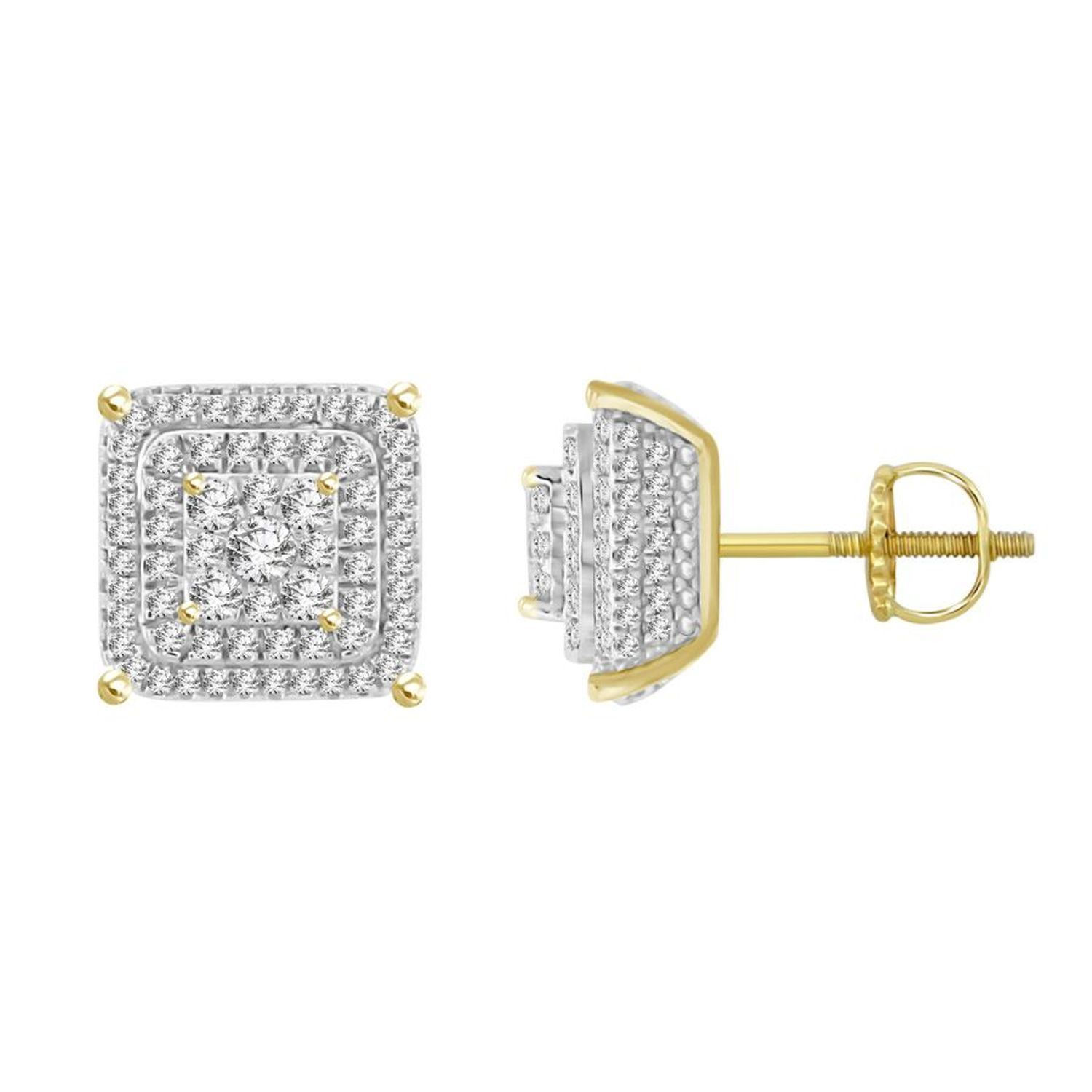 MEN'S EARRING 1 CT ROUND DIAMOND 10K YELLOW GOLD