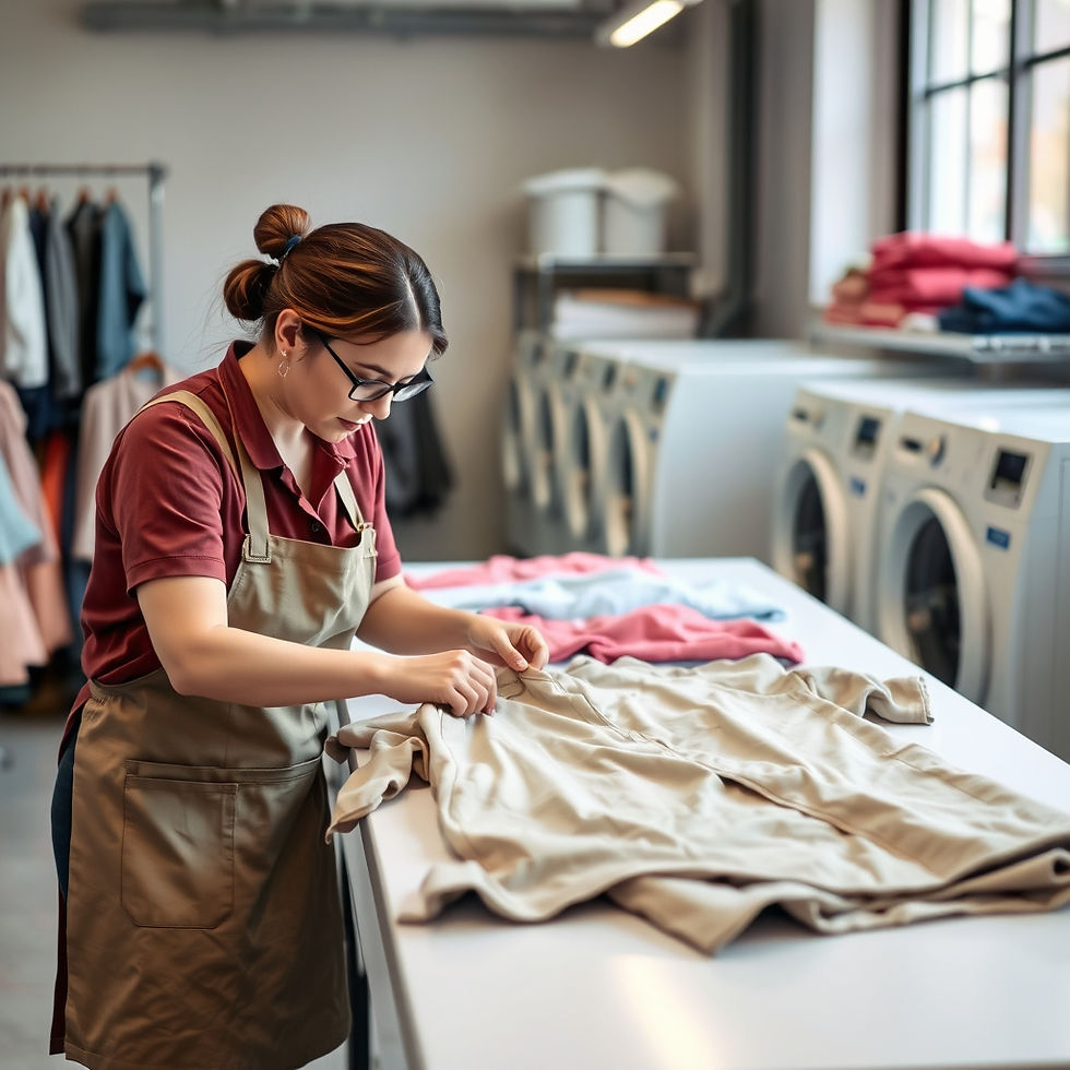 laundry aide inspecting garment laid flat on table.jpg