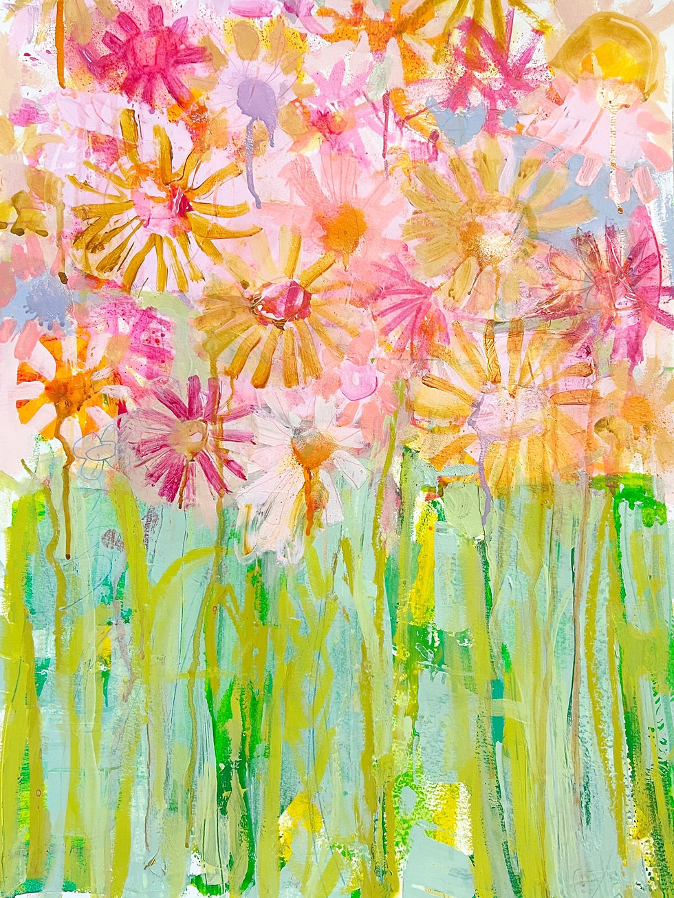 Pink Zinnias 18x24" on paper