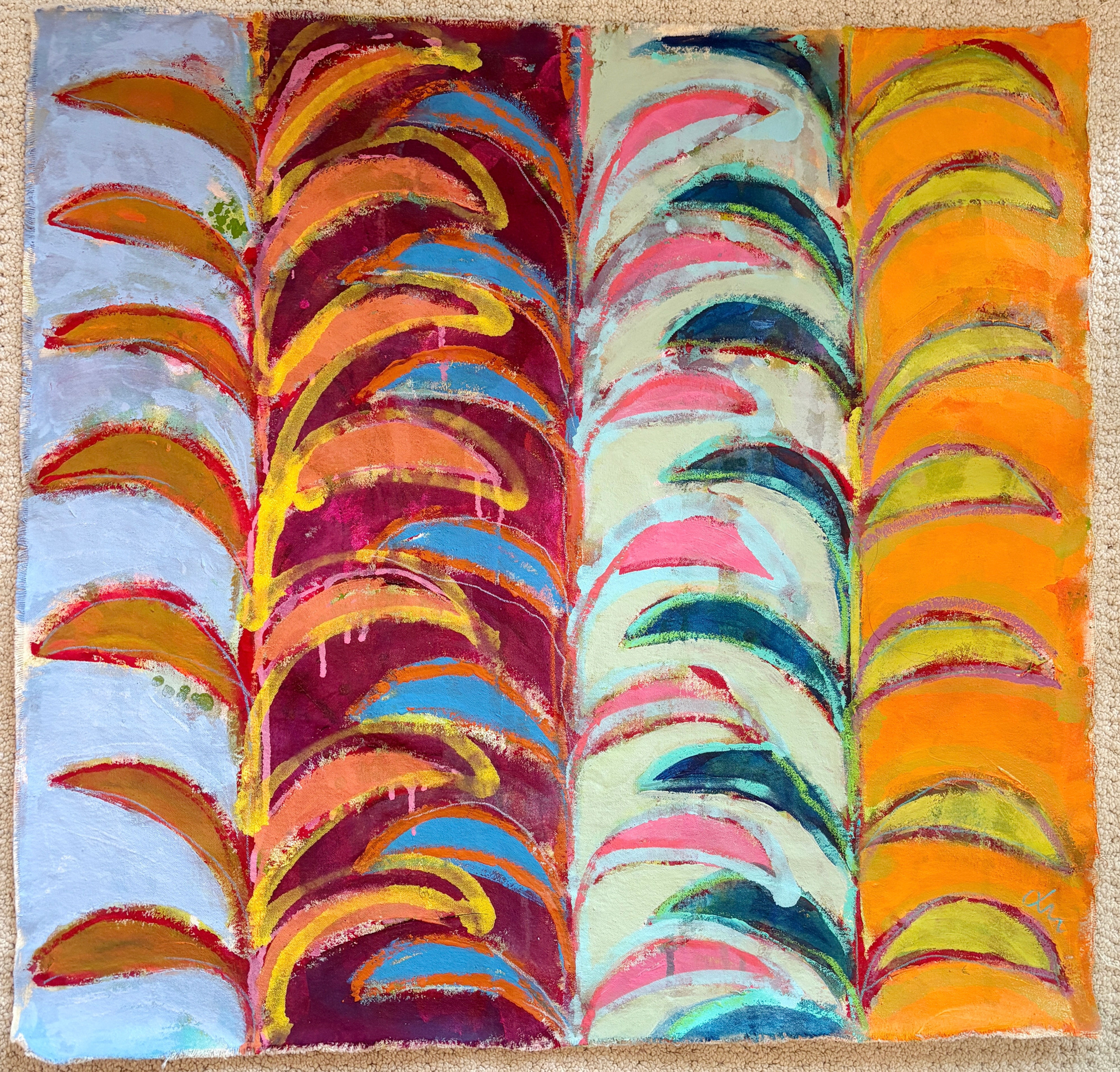 Party Palms 30x30" unstretched raw edge canvas 