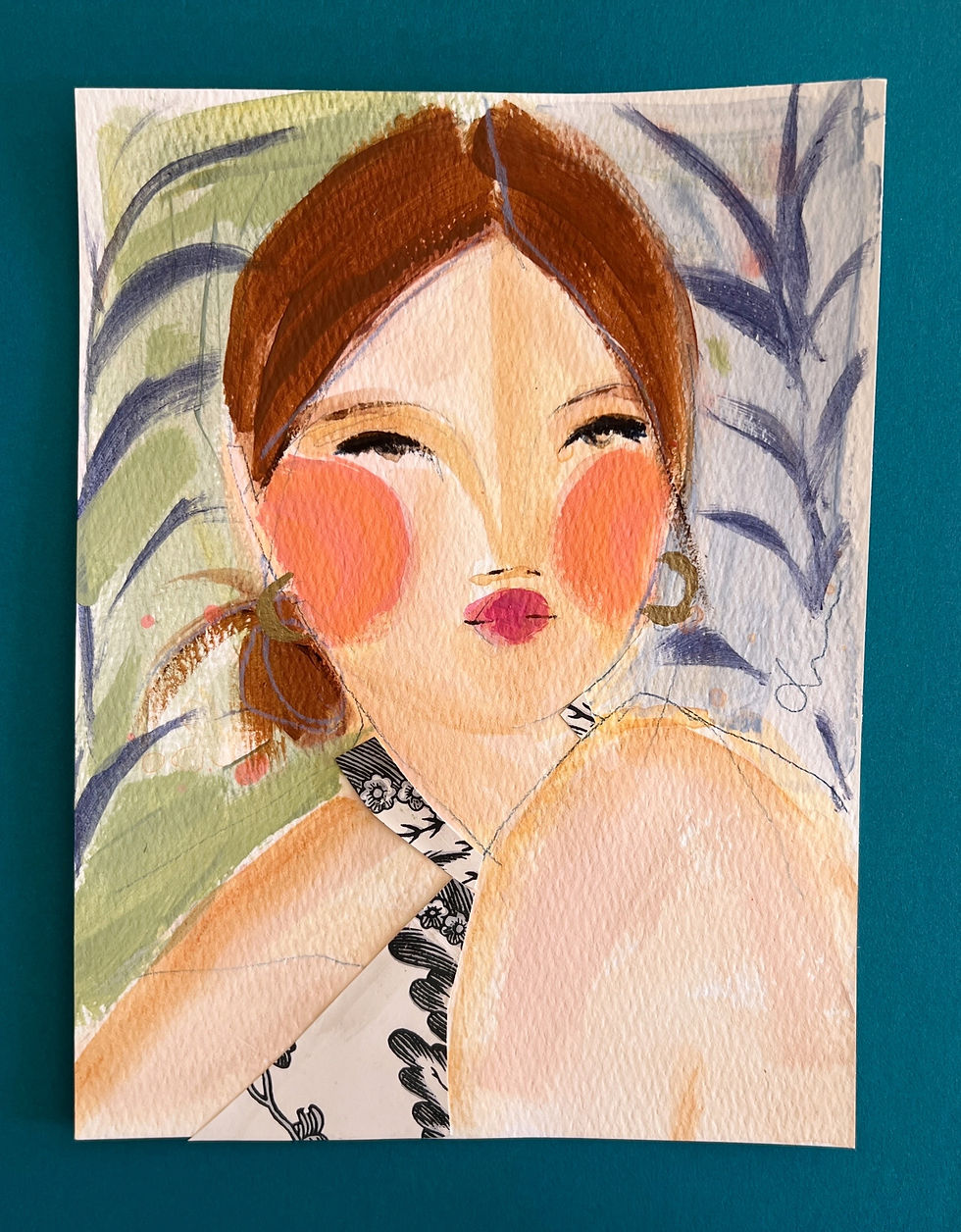 "Snowed In" original collage on 6x8 paper