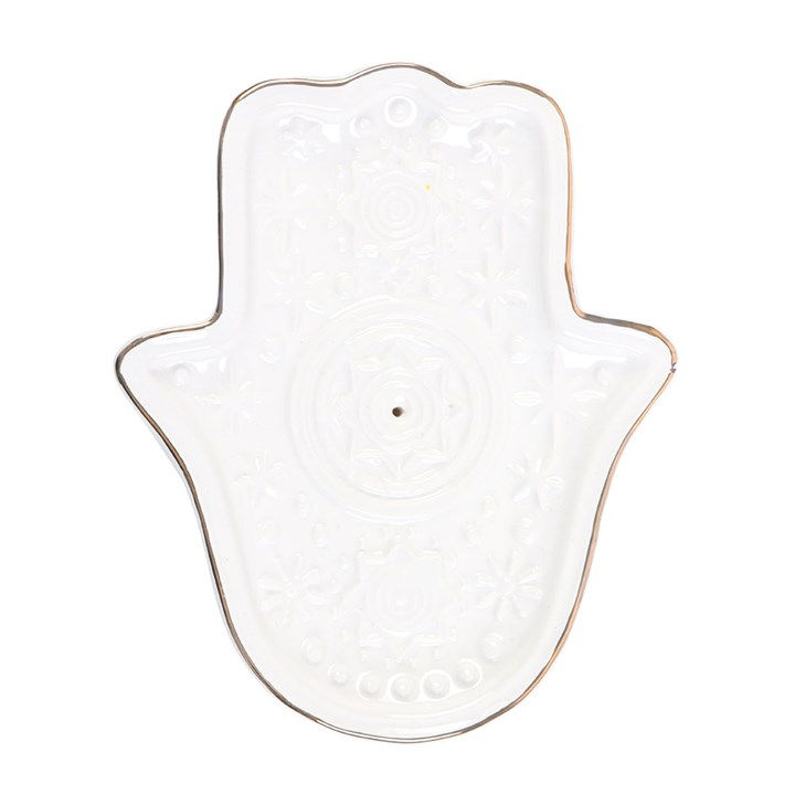 Thumbnail: White Hand of Hamsa Incense Holder and Trinket Dish