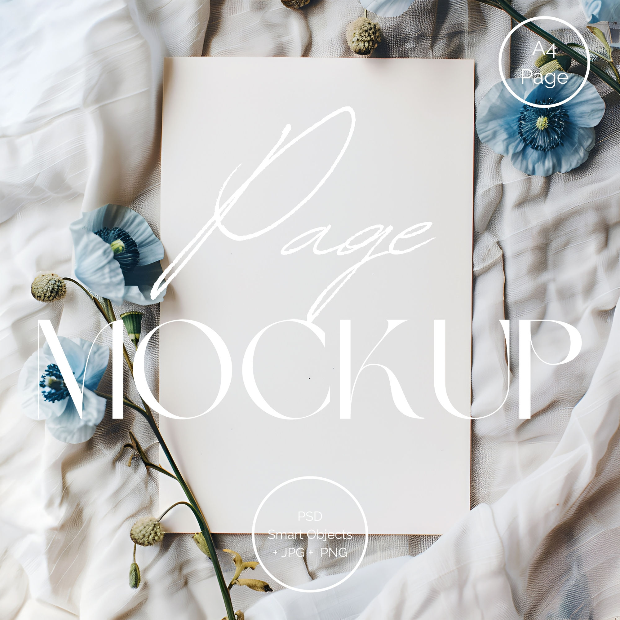 A4 Page Mockup Dusty Blue Floral | PA-DB-005