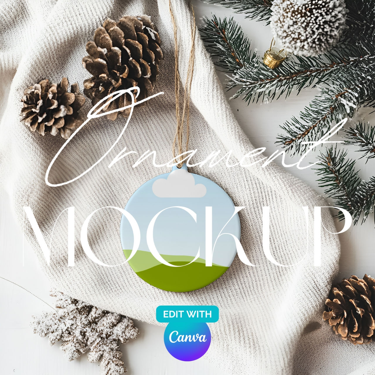 Minimal White Christmas Ornament Mockup Canva Template - SC014 - 03C