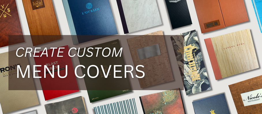   Side by side comparison of genuine leather, simulated leather, and Bullet Board custom menu covers by Menu Designs