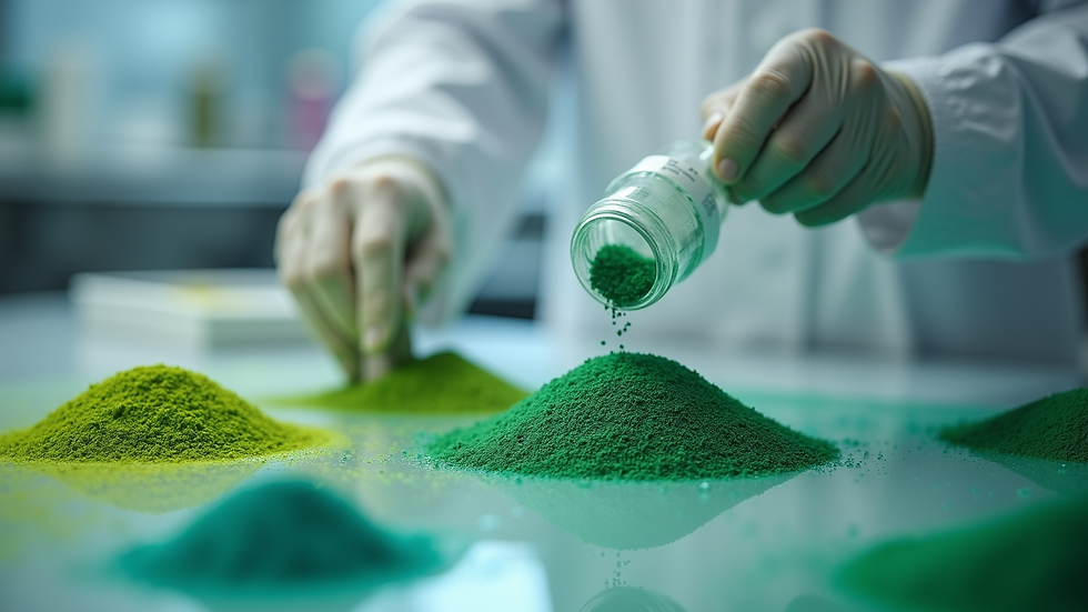 Eye-level view of food scientist mixing natural algae colorant into food product