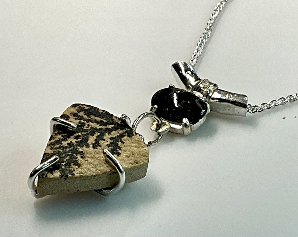 Thumbnail: Psilomelane and Tourmalinated Quartz Necklace