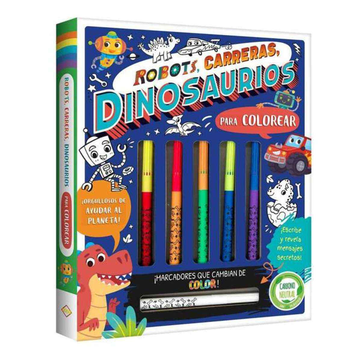 Libro Colorear Robots Carreras Dinosaurios Niños