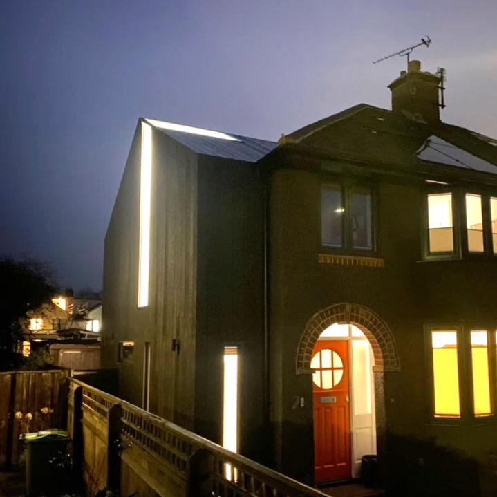 External evening view of the completed extension in Wolvercote