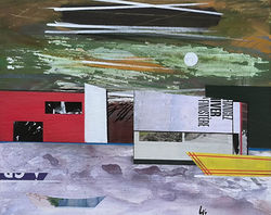 maison rouge et barque jaune..., 46x38 cm