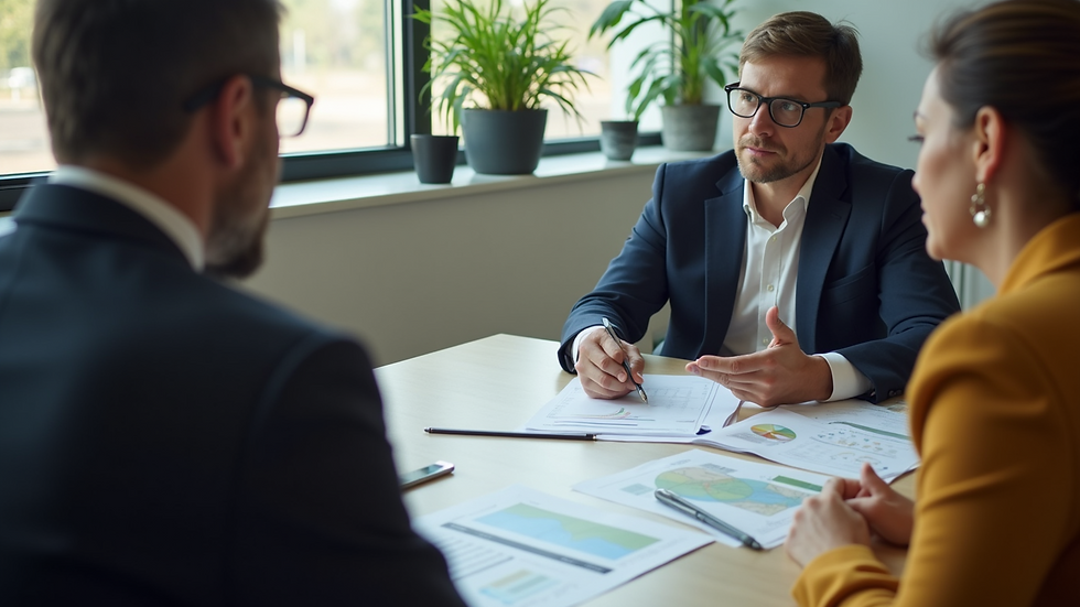 Eye-level view of a small business owner discussing plans with a mentor