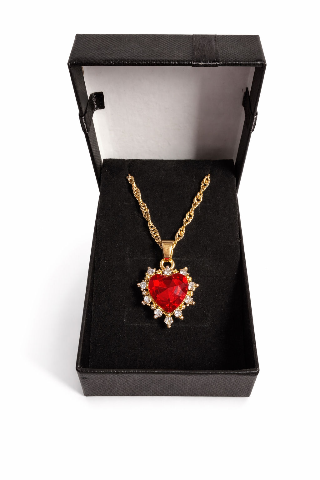 ❤️ Gold Plated Red Crystal Heart Necklace (Gift Box Included)
