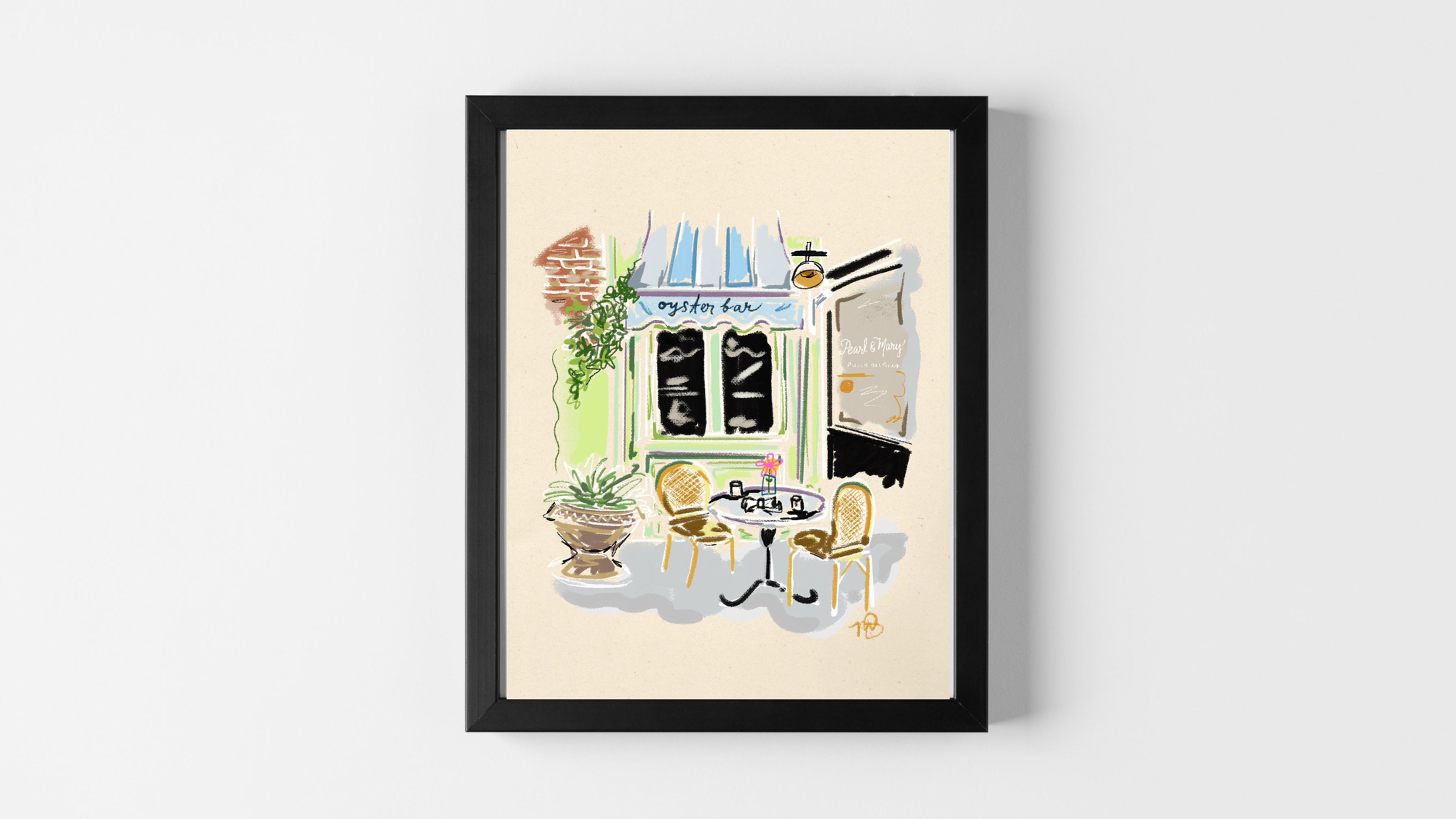 Pearl & Mary Oyster Bar Pastel Illustration