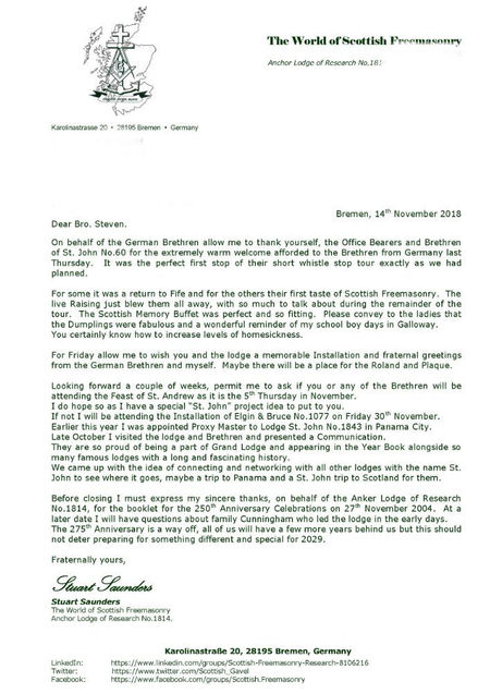 Letter of thanks.