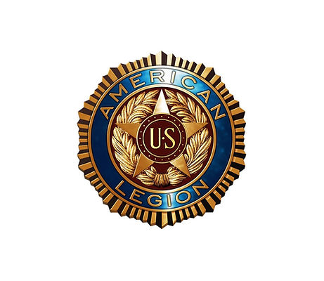 The American Legion badge is shown. It has a gold and blue border, a star in the center, and U.S. in the middle.