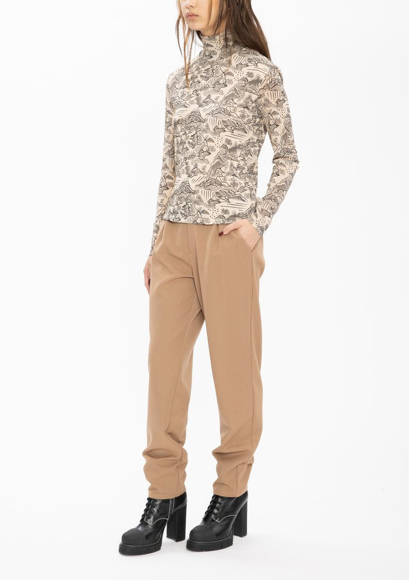 Thumbnail: Vivienne Tam Landscape Netting High Collar Top - Cream/Black