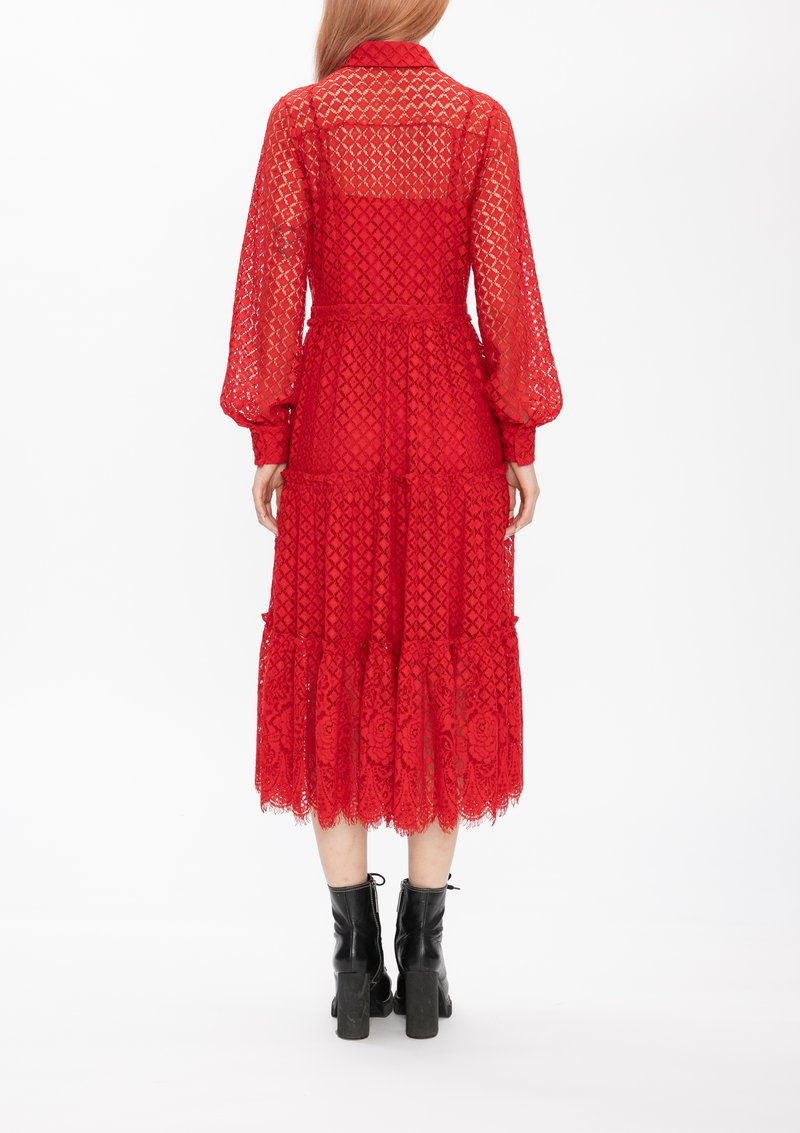 Thumbnail: Vivienne Tam Mini Scholars Rock Embroidery Badges Lace Dress - Red