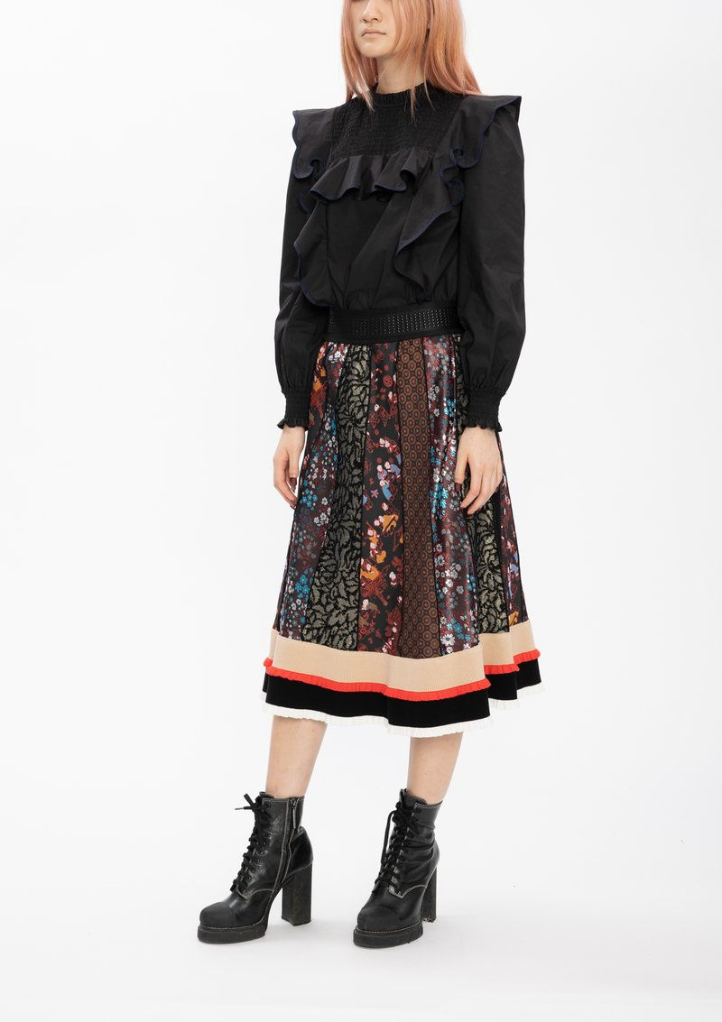 Thumbnail: Vivienne Tam Multi Jacquard Patchwork Midi Skirt