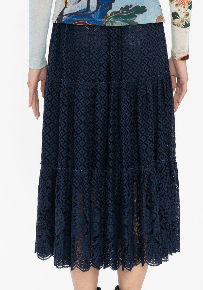 Thumbnail: Vivienne Tam Mini Scholars Rock Embroidery Badges Lace Skirt - Navy