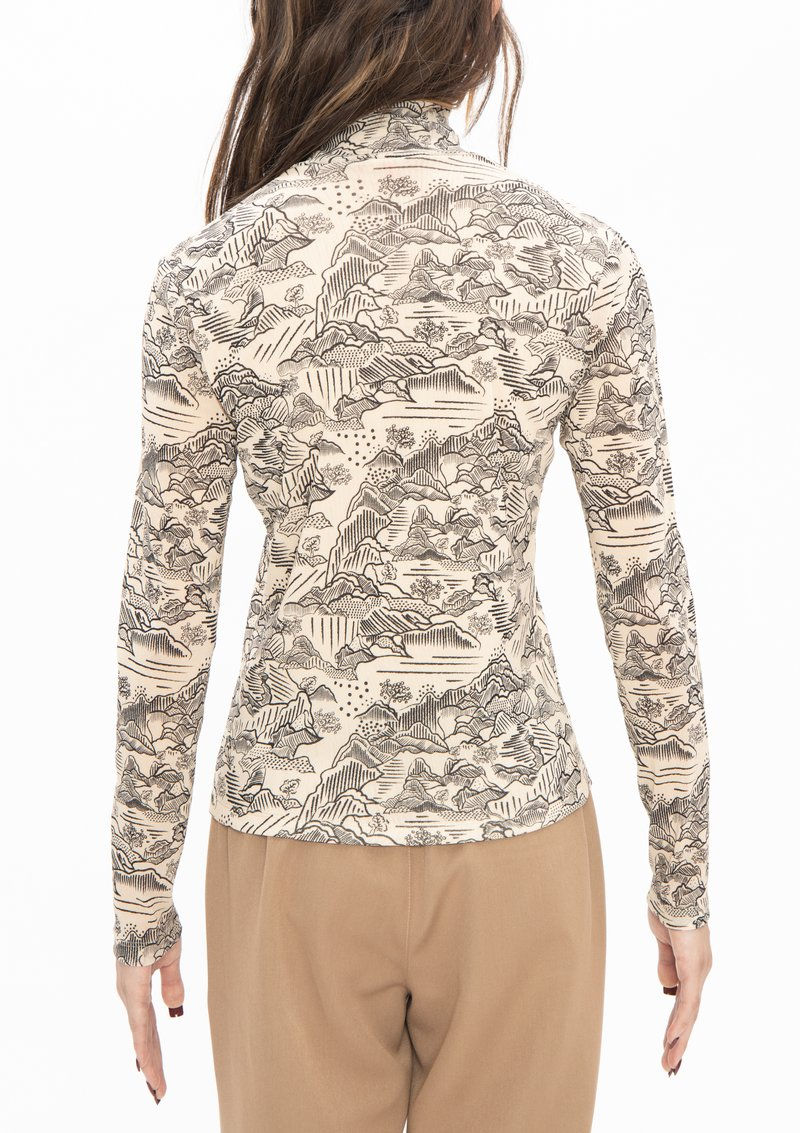Thumbnail: Vivienne Tam Landscape Netting High Collar Top - Cream/Black