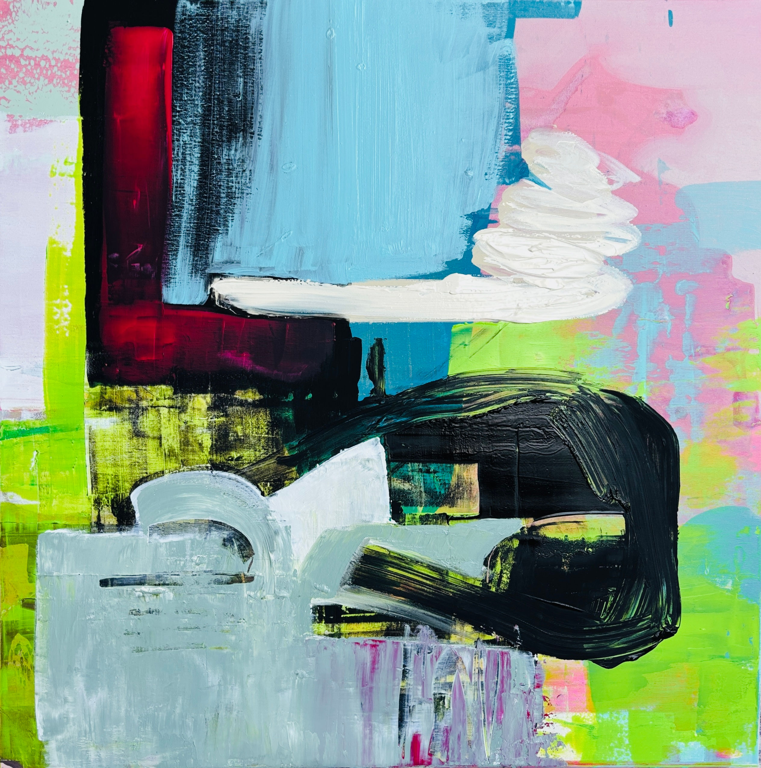 Liminal Neon Currents, 2025 | 90x90 cm | acrylic on canvas