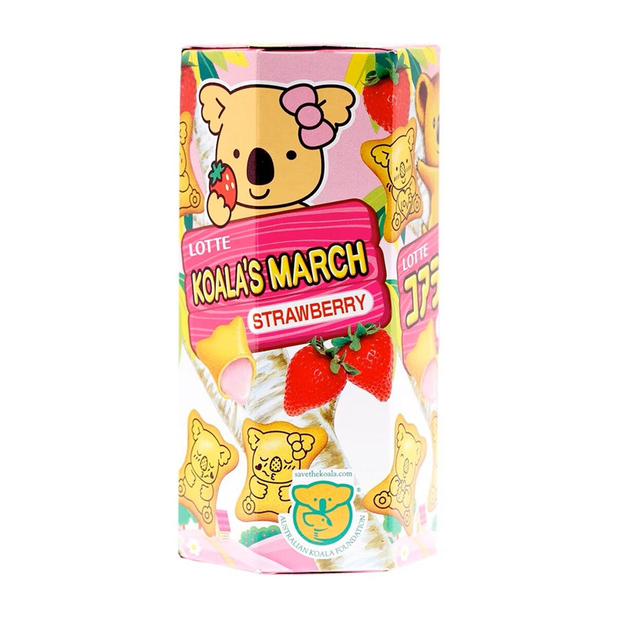 LOTTE Koala Straw & Milk Biscuit 37G / 樂天 士多啤梨味熊仔餅 37克