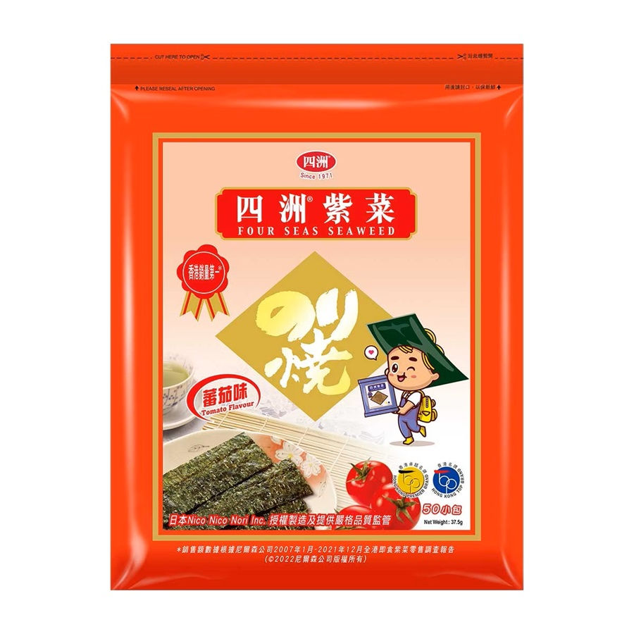 FOUR SEAS Seaweed -Tomato Flavour 50S/37.5G / 四洲 紫菜-蕃茄味 50包/37.5克