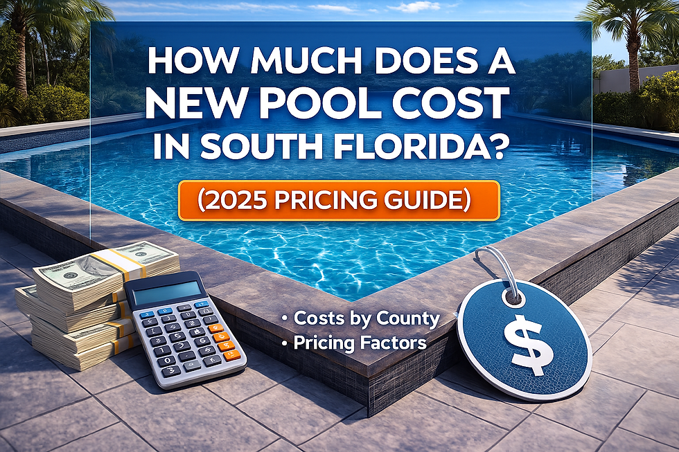 Luxury modern swimming pool in South Florida with marble coping and clear blue water, used to illustrate 2025 new pool construction costs.